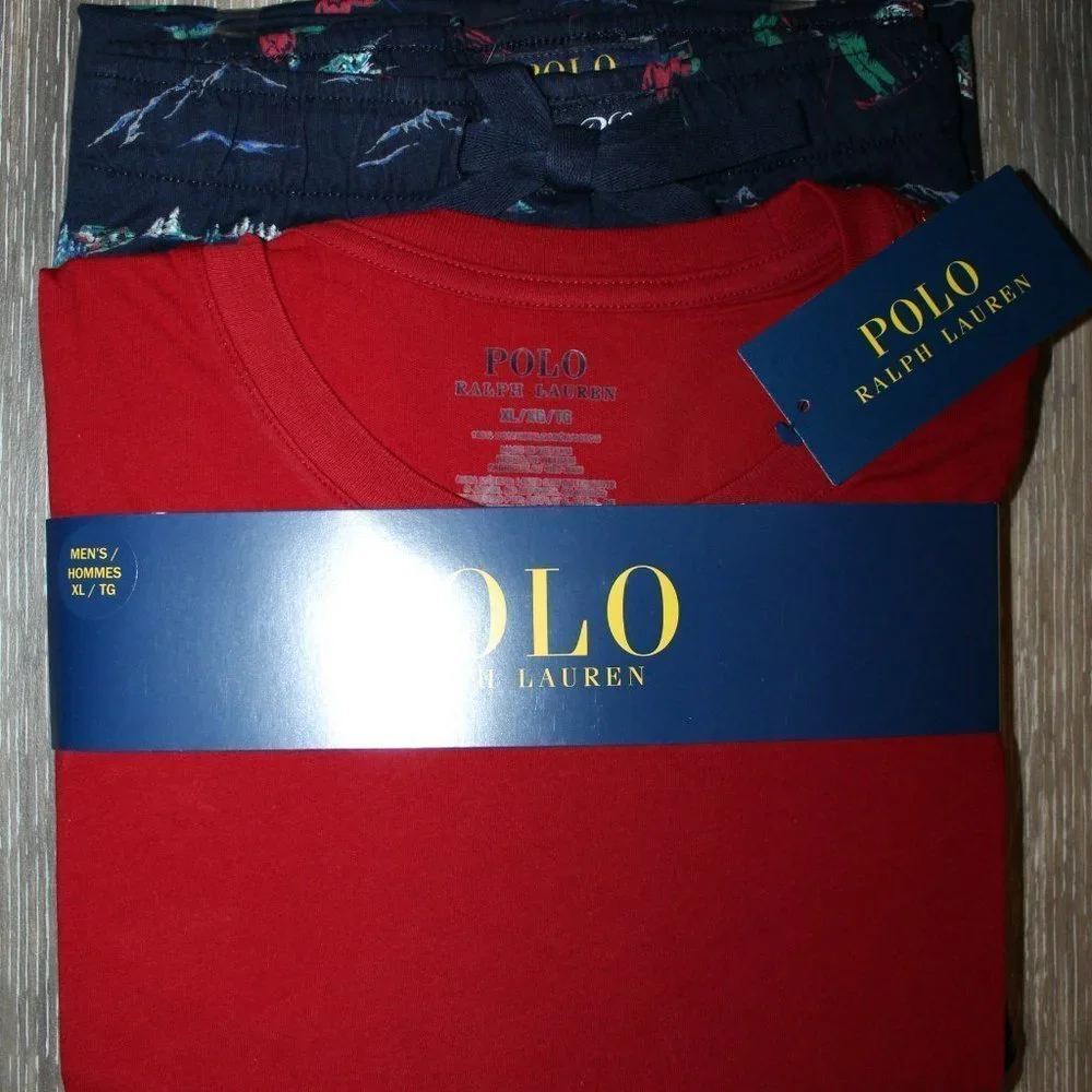 NWT POLO RALPH  LAUREN MEN'S COTTON 2‎ PIECE PAJAMA SET BLUE RED